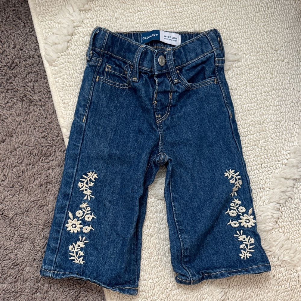 Old Navy Dark Blue Jeans with Cream Floral Embroidery